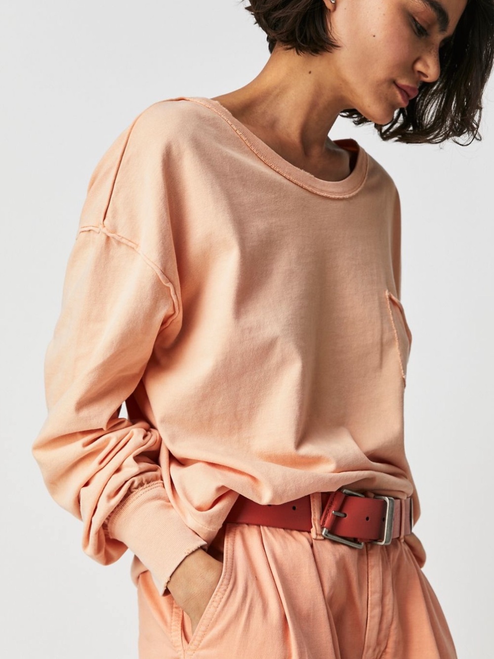 Free People We The Free Long Sleeve Fade Into You Relaxed Tee Pomplemousse XS